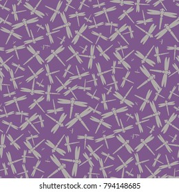 Decorative colored seamless pattern with cute dragonfly. Vintage background with many dragonflies silhouettes for your design.
