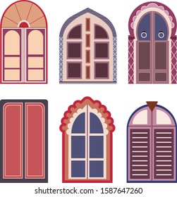 Decorative colored vector doors. Mughal styled vector doors.