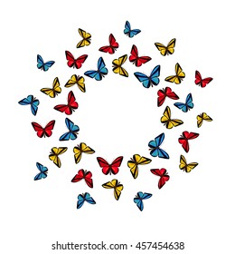 Decorative colored wreath with butterflies . Vector frame