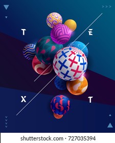 Decorative colorful 3D balls. Poster template.