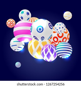 decorative colorful 3D balls, vector illustration on dark background