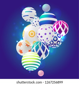 decorative colorful 3D balls, vector illustration on blue background