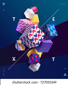 Decorative colorful 3D cubes. Poster template.