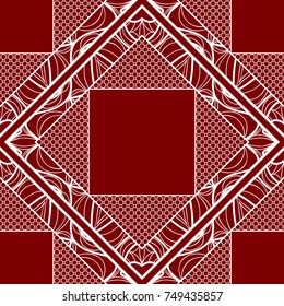 Decorative colorful background, geometric ornament with frame, border. Line art, lace, embroidery background.
