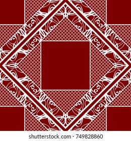 Decorative colorful background, geometric ornament with frame, border. Line art, lace, embroidery background.
