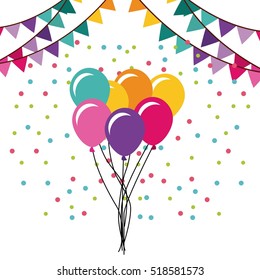 decorative colorful balloons and pennats over white background. birthday party decorations. vector illustration