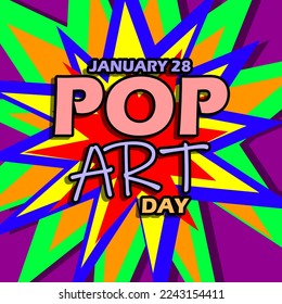 Decorative colorful bold text on abstract colorful background to celebrate Pop Art Day on January 28