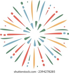 Decorative colorful bursting fireworks isolated. minimal style. New Year's Eve fireworks. Festive sparks and explosions. Vector illustration.