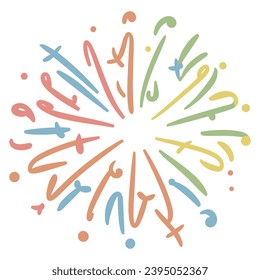 Decorative colorful bursting fireworks isolated. minimal style. New Year's Eve fireworks. Festive sparks and explosions. Vector illustration.