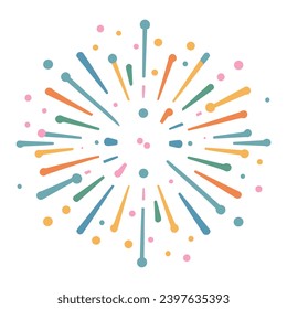 Decorative colorful bursting fireworks isolated. minimal style. New Year's Eve fireworks. Festive sparks and explosions. Vector illustration.