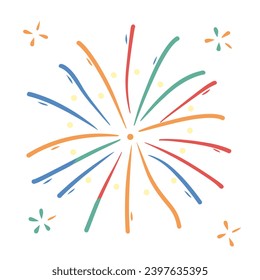Decorative colorful bursting fireworks isolated. minimal style. New Year's Eve fireworks. Festive sparks and explosions. Vector illustration.