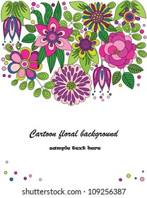 Decorative colorful cartoon vector background drawing with flowers