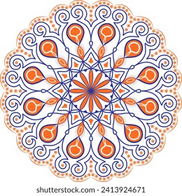 Decorative colorful circular mandala design on the white background