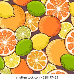 Decorative colorful citrus slices vector seamless background