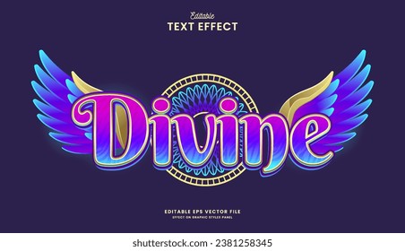 decorative colorful divine wings editable text effect vector design