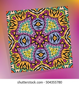 Decorative colorful doodle seamless pattern on a blurred background. Geometric floral repeating texture. Hand drawn fantasy abstract background with tribal ethnic ornament