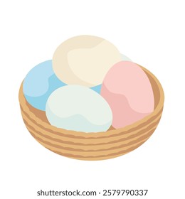 decorative colorful Easter eggs in basket 