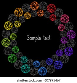 Decorative Colorful Element Circular Frame for Text on Black Background. Abstract Design for Universal Application.