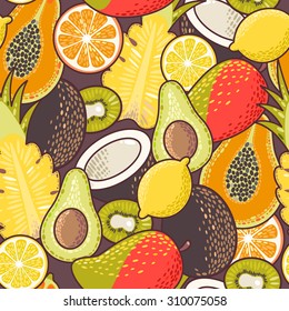 Decorative colorful exotic fruit seamless background pattern