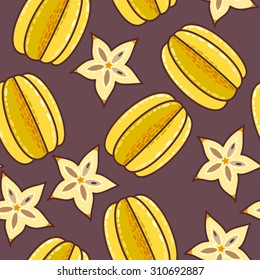 Decorative colorful exotic fruit seamless background pattern