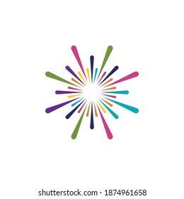 Decorative colorful fireworks explosions isolated on white background. New Year's Eve fireworks. Festive sparks and explosions. Vector illustration