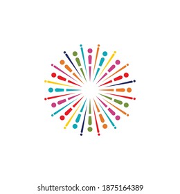 Decorative colorful fireworks explosions isolated on white background. New Year's Eve fireworks. Festive sparks and explosions. Vector illustration