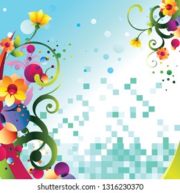 Decorative colorful floral curls background