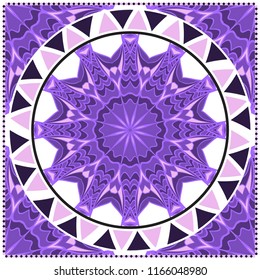 Decorative colorful floral ornament with decorative border. Ethnic mandala decoration. For fashion print, bandanna, tablecloth, neck scarf.