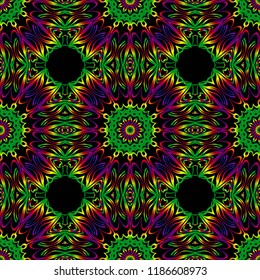 Decorative colorful floral ornament with decorative border. E For fashion print, bandanna, tablecloth.