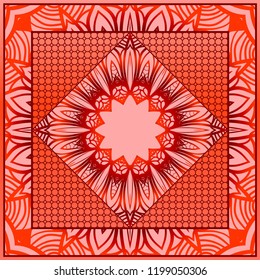 Decorative colorful floral ornament with decorative border. Ethnic mandala decoration. For fashion print, bandanna, tablecloth, neck scarf.