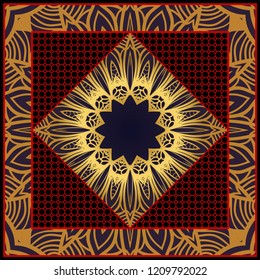 Decorative colorful floral ornament with decorative border. Ethnic mandala decoration. For fashion print, bandanna, tablecloth, neck scarf.