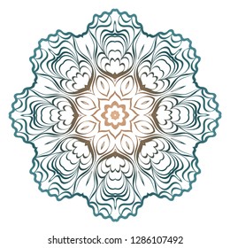 Decorative Colorful Floral Ornament With Decorative Border. Ethnic Mandala Decoration. Vector illustatration. Brown, turquise color. Indian, Moroccan, Mystic, Ottoman Motifs