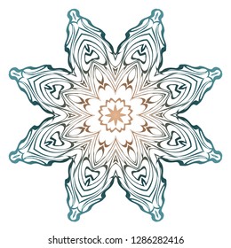 Decorative Colorful Floral Ornament With Decorative Border. Ethnic Mandala Decoration. Vector illustatration. Brown, turquise color. Indian, Moroccan, Mystic, Ottoman Motifs