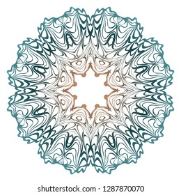 Decorative Colorful Floral Ornament With Decorative Border. Ethnic Mandala Decoration. Vector illustatration. Brown, turquise color. Indian, Moroccan, Mystic, Ottoman Motifs