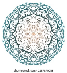 Decorative Colorful Floral Ornament With Decorative Border. Ethnic Mandala Decoration. Vector illustatration. Brown, turquise color. Indian, Moroccan, Mystic, Ottoman Motifs