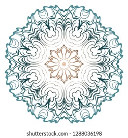 Decorative Colorful Floral Ornament With Decorative Border. Ethnic Mandala Decoration. Vector illustatration. Brown, turquise color. Indian, Moroccan, Mystic, Ottoman Motifs