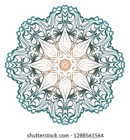 Decorative Colorful Floral Ornament With Decorative Border. Ethnic Mandala Decoration. Vector illustatration. Brown, turquise color. Indian, Moroccan, Mystic, Ottoman Motifs
