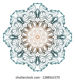 Decorative Colorful Floral Ornament With Decorative Border. Ethnic Mandala Decoration. Vector illustatration. Brown, turquise color. Indian, Moroccan, Mystic, Ottoman Motifs