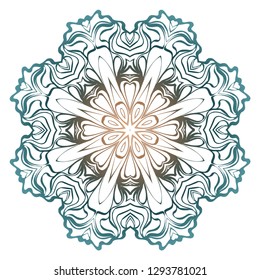 Decorative Colorful Floral Ornament With Decorative Border. Ethnic Mandala Decoration. Vector illustatration. Brown, turquise color. Indian, Moroccan, Mystic, Ottoman Motifs