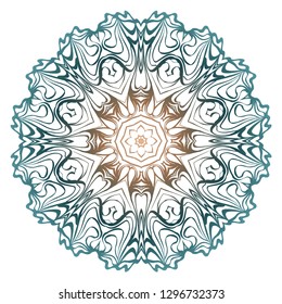 Decorative Colorful Floral Ornament With Decorative Border. Ethnic Mandala Decoration. Vector illustatration. Brown, turquise color. Indian, Moroccan, Mystic, Ottoman Motifs