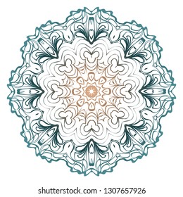 Decorative Colorful Floral Ornament With Decorative Border. Ethnic Mandala Decoration. Vector illustatration. Brown, turquise color. Indian, Moroccan, Mystic, Ottoman Motifs