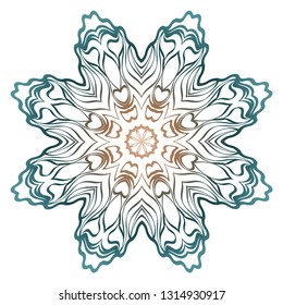 Decorative Colorful Floral Ornament With Decorative Border. Ethnic Mandala Decoration. Vector illustatration. Brown, turquise color. Indian, Moroccan, Mystic, Ottoman Motifs