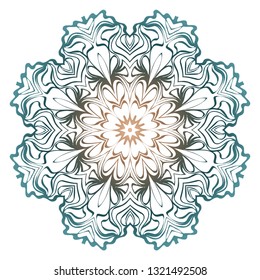 Decorative Colorful Floral Ornament With Decorative Border. Ethnic Mandala Decoration. Vector illustatration. Brown, turquise color. Indian, Moroccan, Mystic, Ottoman Motifs