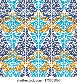 Decorative colorful floral seamless pattern in mosaic ethnic style. Vector background illustration