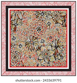 Decorative colorful flower ornament background, symmetric pattern with beautiful flowers. Tribal ethnic mandala. Bandana shawl, hijab, tablecloth fabric print.