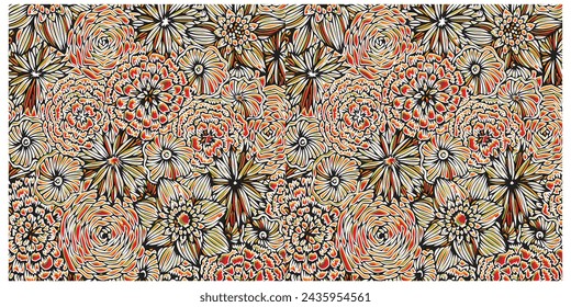 Decorative colorful flower ornament background, symmetric pattern with beautiful flowers. Tribal ethnic mandala. Bandana shawl, hijab, tablecloth fabric print.