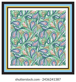 Decorative colorful flower ornament background, symmetric pattern with beautiful flowers. Tribal ethnic mandala. Bandana shawl, hijab, tablecloth fabric print