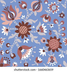 Decorative colorful flowers ethnic seamless pattern