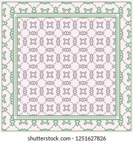 Decorative Colorful Geometric Ornament With Decorative Border. Ethnic Mandala Decoration. For Fashion Print, Bandanna, Tablecloth, Neck Scarf.
