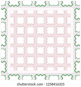 Decorative Colorful Geometric Ornament With Decorative Border. Ethnic Mandala Decoration. For Fashion Print, Bandanna, Tablecloth, Neck Scarf.